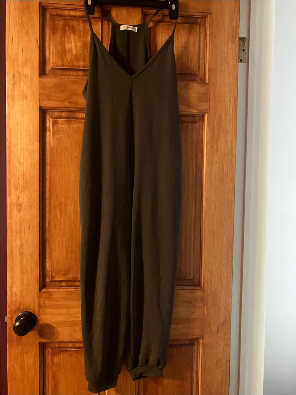 Dark Olive Green V-Neck Racerback Jumpsuit Romper with Pockets